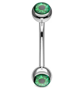 Green Eyeball Stainless Steel Curved Barbell