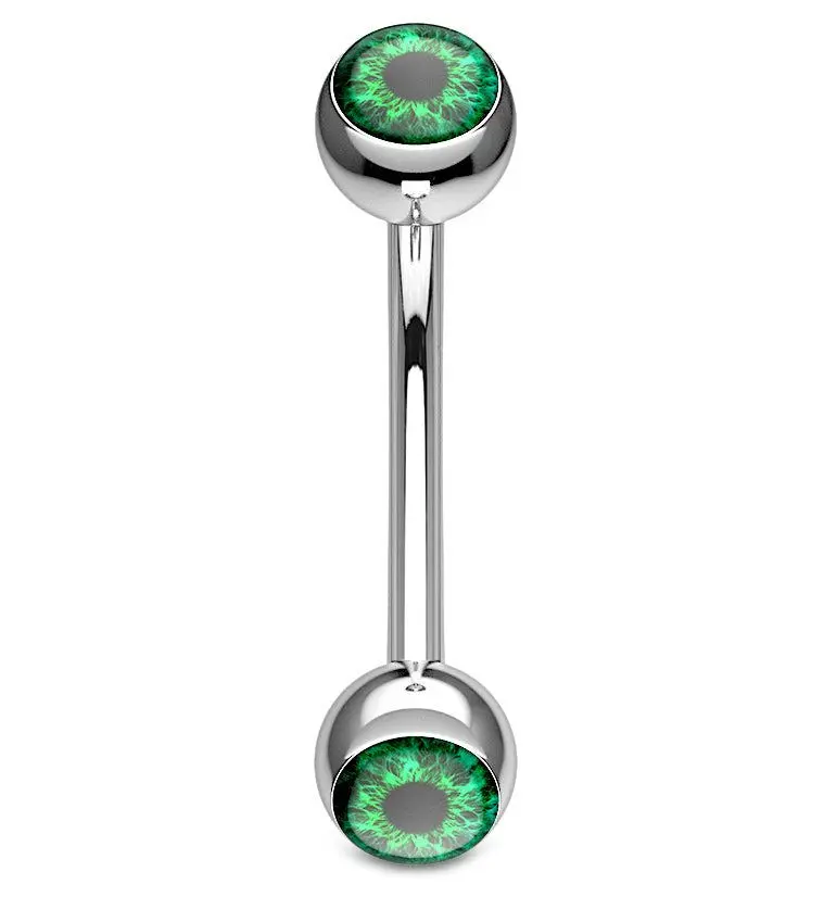 Green Eyeball Stainless Steel Curved Barbell