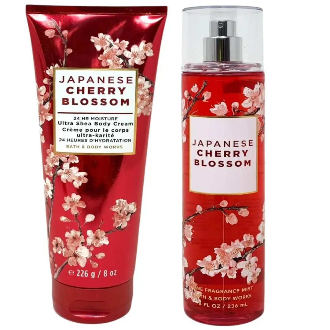 HOT - Bath & Body Works Fine Fragrance Mist & Ultra Shea Body Cream Japanese Cherry Blossom 2 Piece Set Full Size 8oz.