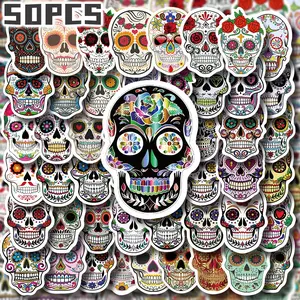 50PCS Mexican Skull Aesthetic Stickers Pack, Day of the Dead Calavera Illustration Vinyl Stickers for Scrapbooking, Journal, Planner, Album, Laptop, Water Bottle, Phone Case, DIY Craft Decoration, Gift Wrapping, Envelope Seals, Packaging Labels