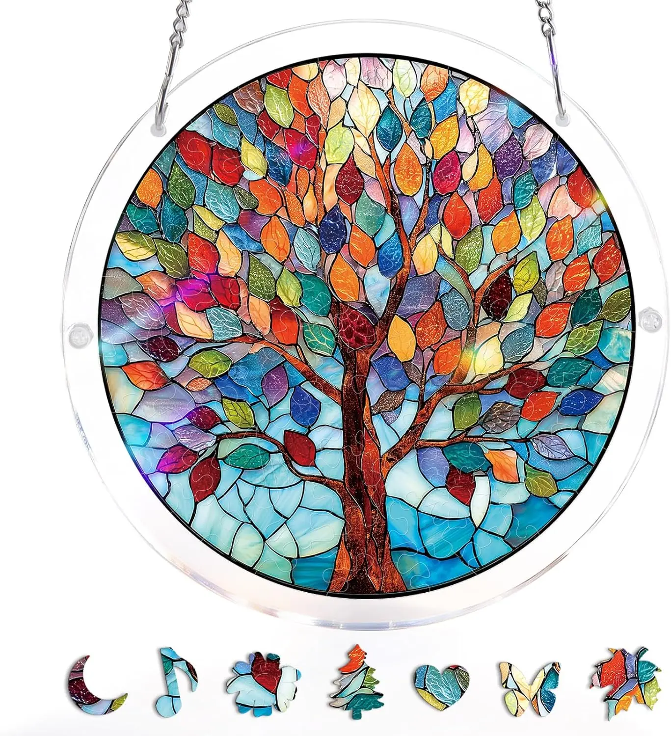 83pc DIY Acrylic Puzzle Hangable Suncatcher Window Decoration - 7.4in Geometric Pouch, Colorful Tree Bedroom Home Decor, Women's Christmas Gift, Farmhouse Garden Accessory