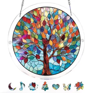 Acrylic Puzzles Suncatcher Window Hanging 83 Pieces 7.4 Inch Sun Catcher Acrylic Puzzles Garden Decoration for Women Men Mom Birthday Gift Home Decor Funky Farmhouse Ornaments Hangable