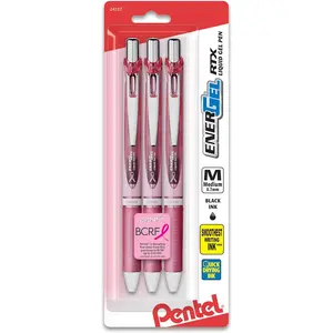 Pentel® EnerGel® RTX Retractable Liquid Gel Pens, Medium Point, 0.7 mm, 54% Recycled, Assorted Barrel Colors, Black Ink, Pack Of 3 Pens