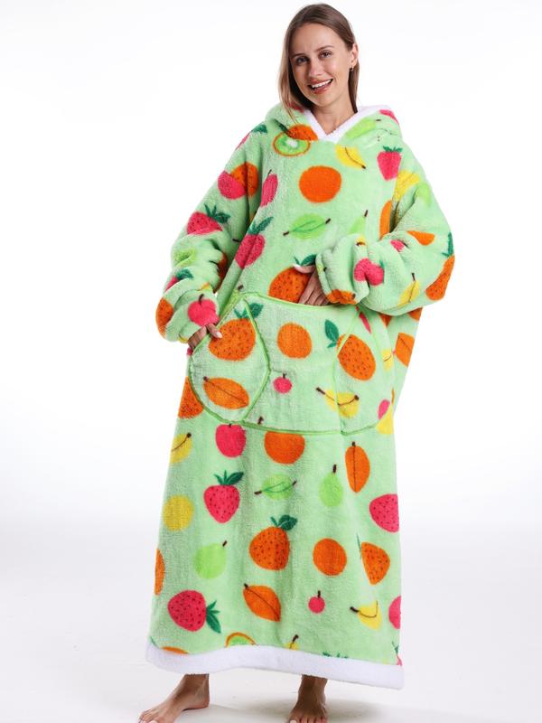 Women's Skull Print Bathrobe, Thick Casual Loungewear with Pockets, Halloween Theme, Fall & Winter, Loose-Fit TV Blanket, Flannel Cozy Blanket