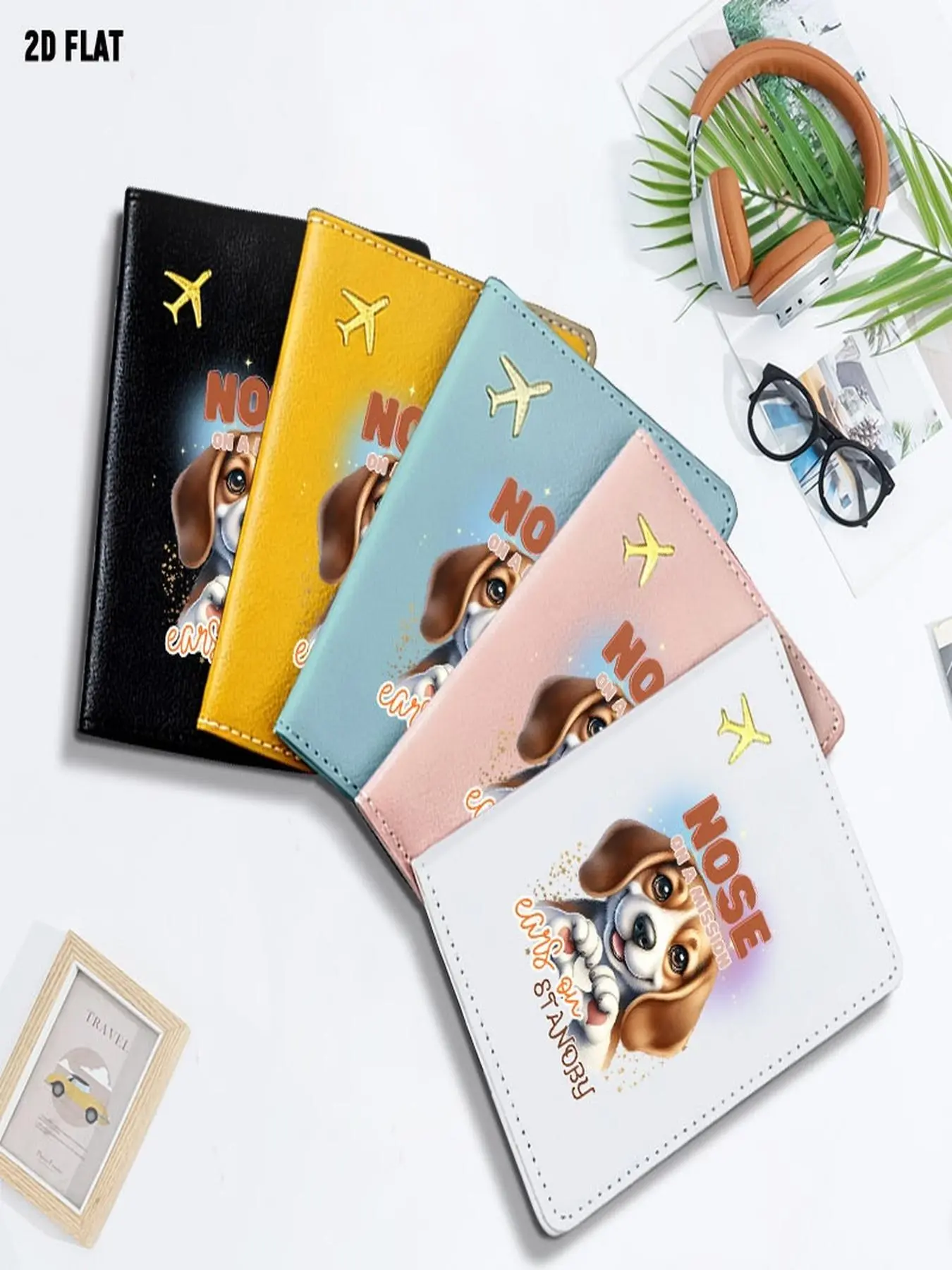 Cute Cartoon Beagle Puppy Heart Paws Print Passport Holder, Funny Quote Design with Gradient Glitter Background, One Size in Multiple Specifications Available, Travel Essential for Daily Travel & Outdoor Trips