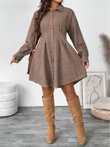 Elegant Plus Size Vintage Plaid Long Sleeve Dress for Women, Autumn Winter Fashion, Retro Style, Comfortable Fit, Perfect for Casual Wear, Casual Comfy Classy
