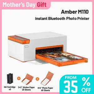 Liene Amber M110 Instant Bluetooth Photo Printer 80 Sheets, Photo Printer for iPhone, Thermal Dye Sublimation, Picture Printer 60 Sheets 4x6 Paper & 20 Sheets 3" Square Sticker Paper & 2 Cartridges, Mother's Day Gift, outdoor fun, SummerVibes, pet lovers