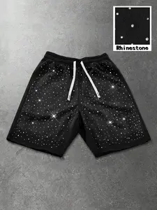 Men's Casual Gym Shorts, Diamond Embellished, Perfect for Leisure Wear, Daily Use, Fashionable and Comfortable