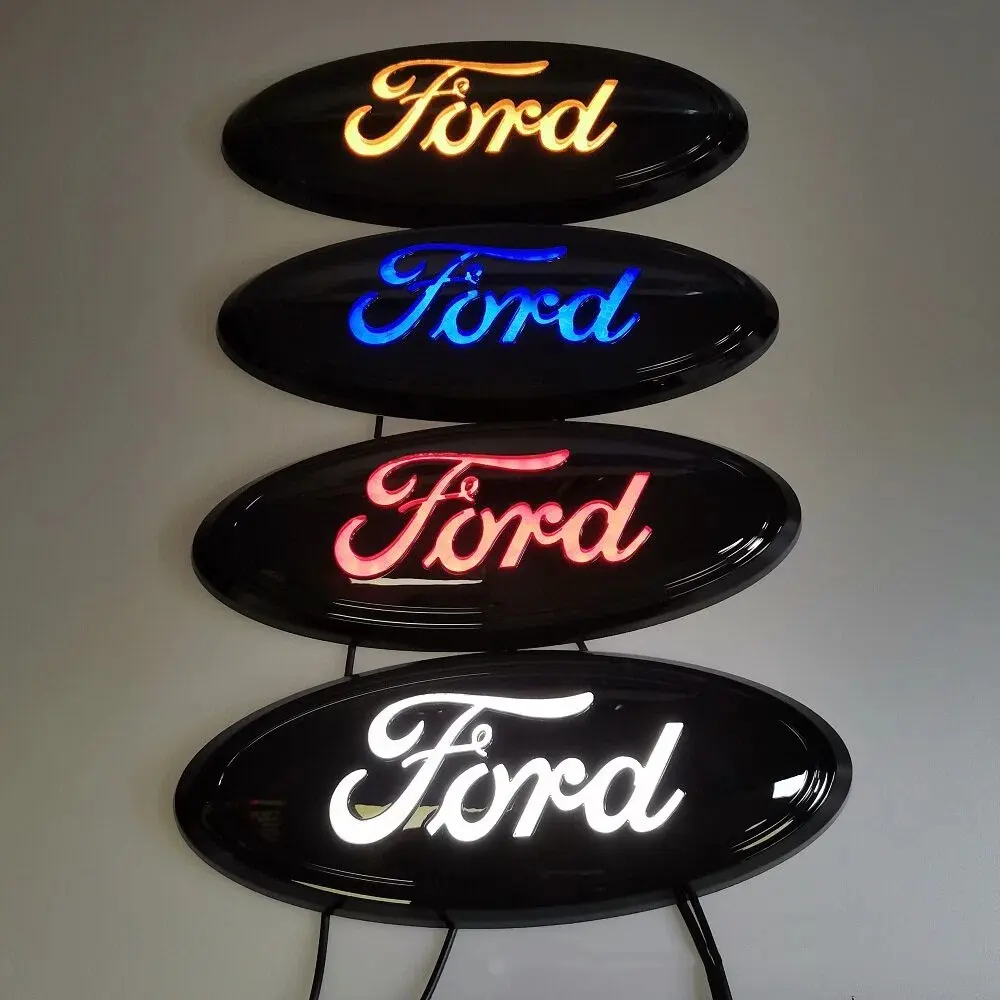 Front Grille Waterproof LED Illuminated Emblem — Static Constant-On & Dynamic Sequential Light Effects Badge; Compatible with Ford Edge, F-150 Raptor, Transit, and Everest Models; Automotive Exterior Upgrade Accessory.