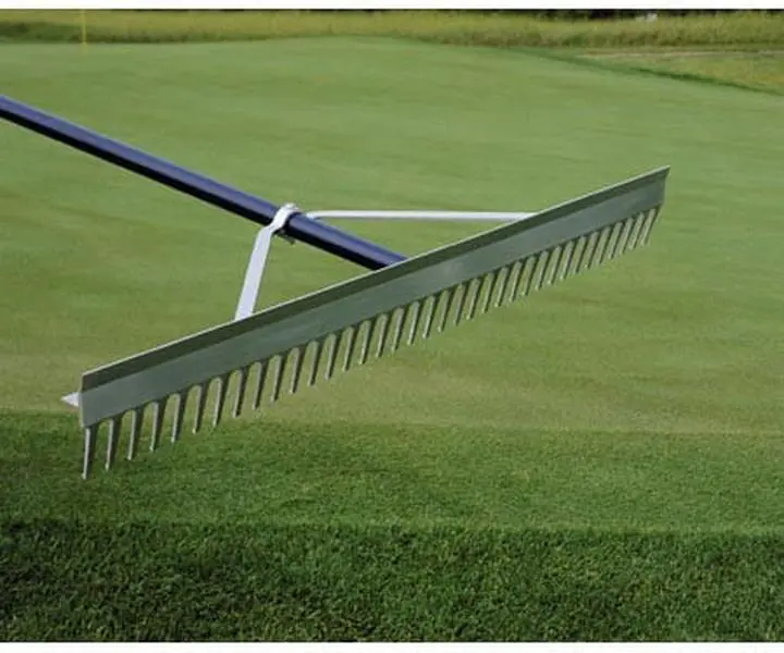 Aluminum Chisel-Tooth Garden Rake (M15G 20024) - 5 in. Grip, 66 in. Length, Extra-Thick Teeth, Forward Grading Edge, for Heavy-Duty Use, Spreading Concrete or Stone, Chisel-Tooth Rake
