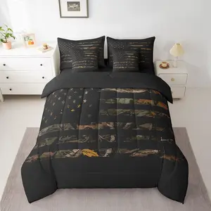 Feelyou 7-Piece Breathable Camouflage American Flag Bedding Set - Military-Style Branch Design, Comforter, Sheets, Bed in A Bag, Breathable Bedding Set