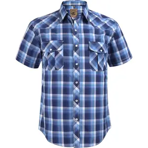 Men's Short Sleeve Pearl Snap Western Shirt Classic Fit Plaid Cowboy Work Shirt High-End Durable Fabric Retro Men Clothing Summer Fashion Tops 2026