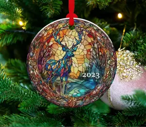 2023 Deer Ornament, Christmas Decoration, Holiday Gift Idea, Heirloom Keepsake, Round Ceramic, Bauble Present