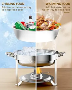 SAVEYOUR 4-Pcs Round Stainless Steel Catering Buffet Dishes, Sturdy Serving Trays for Home & Outdoor Party, Durable, Stable, Food-Insulated, Easy to Clean