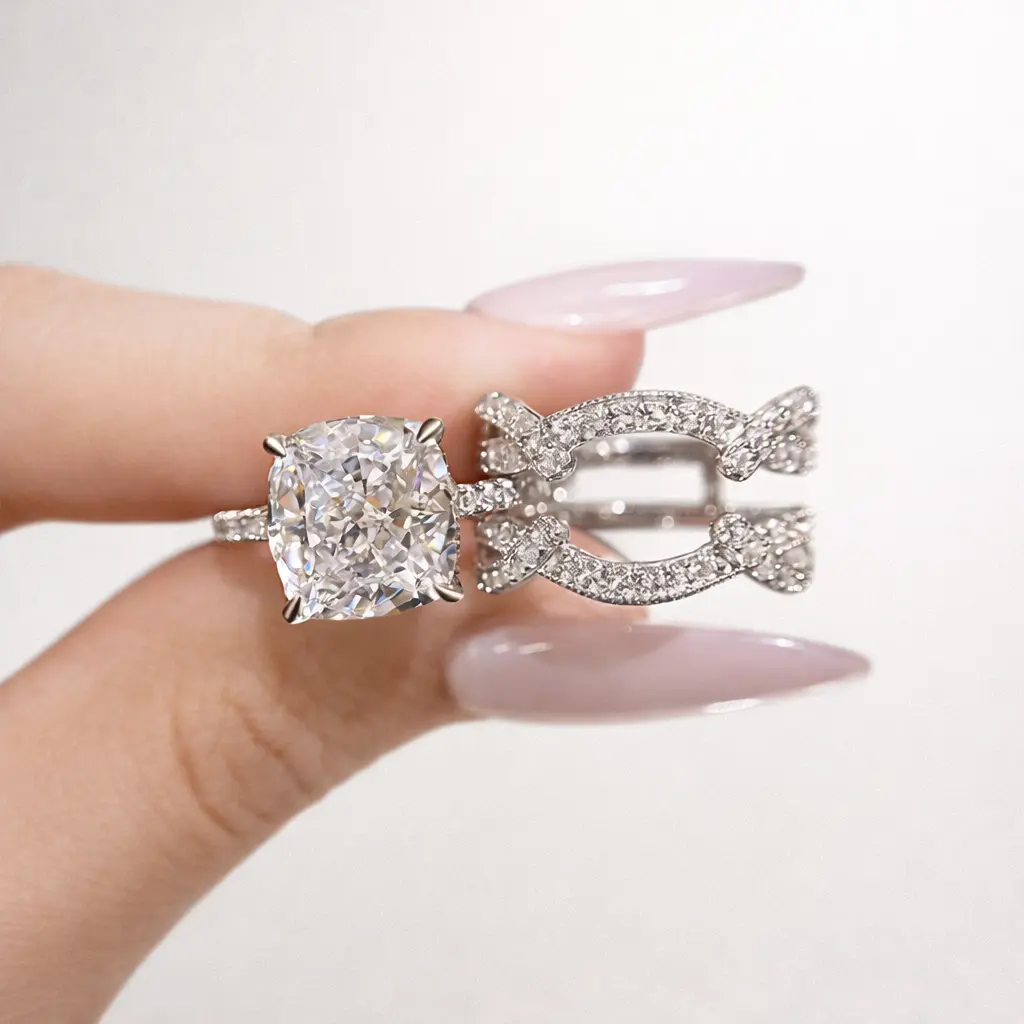 Maxine Vintage 4.5ct Cushion Cut 2PC Engagement Ring Set,5A Cubic Zirconia Bridal Ring Set,Women's Ring Jewelry,Wedding Ring Set for Daily,Travel,Proposal,Birthday,Anniversary, Vintage Cut