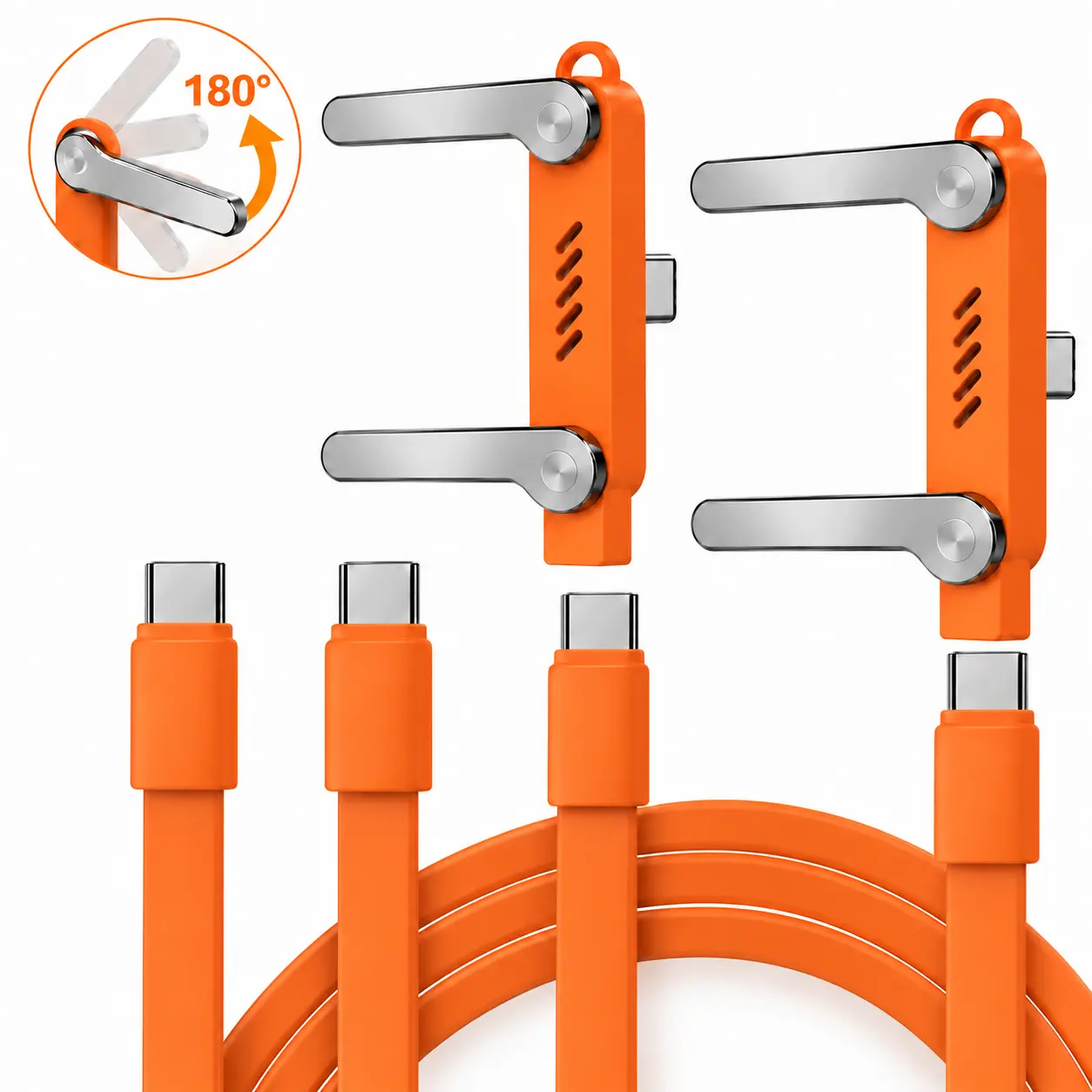240W Invisible Stand Fast Charging Cable,240W USB C to USB C Flat Charger Cord with 90° Angled Sideways Design,Compatible with iPhone 16/17 Series