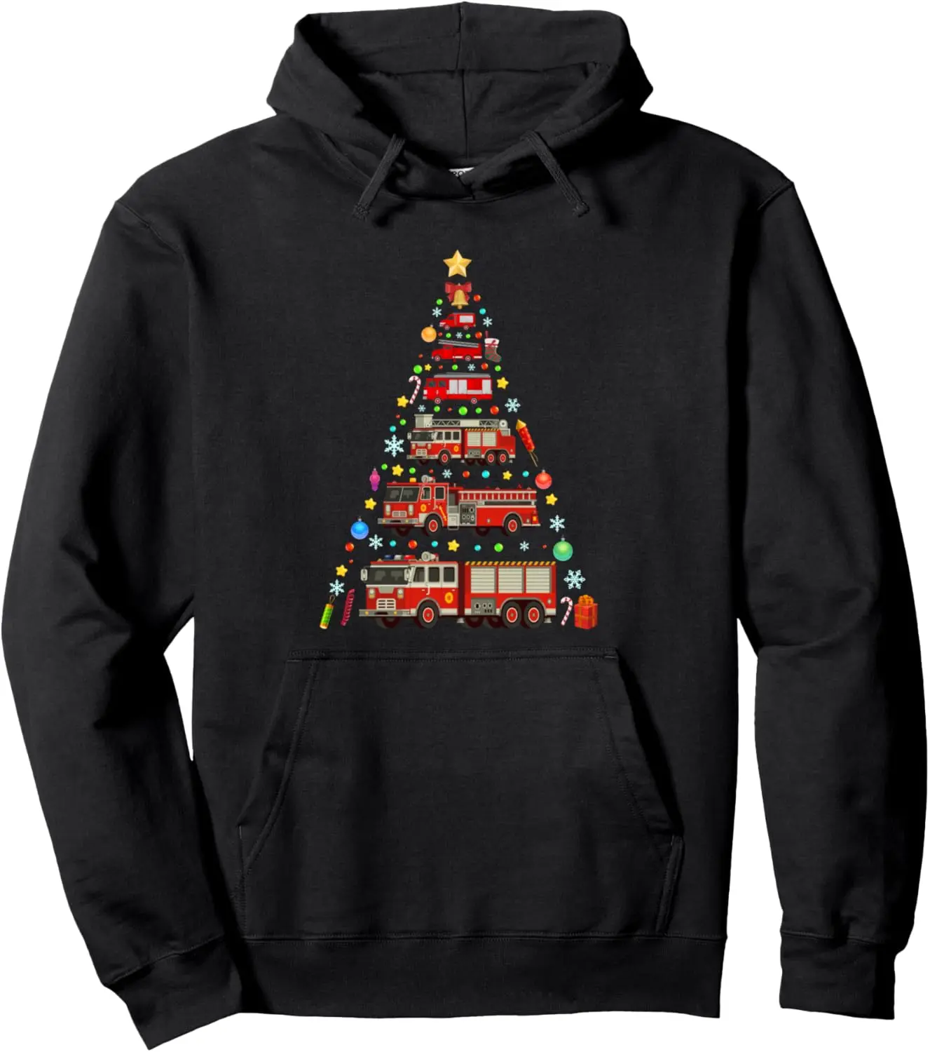 Firefighter Fire Truck Christmas Tree Xmas Ugly Sweater Tee Pullover Hoodie