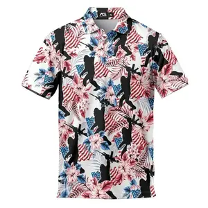 Bigfoot Hawaiian Golf Polo Shirt for Men, Patriotic America Sasquatch Golf Apparel