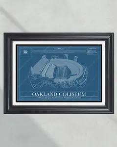 Oakland / Las Vegas Raiders Oakland Coliseum Stadium Blueprint Football Print 1