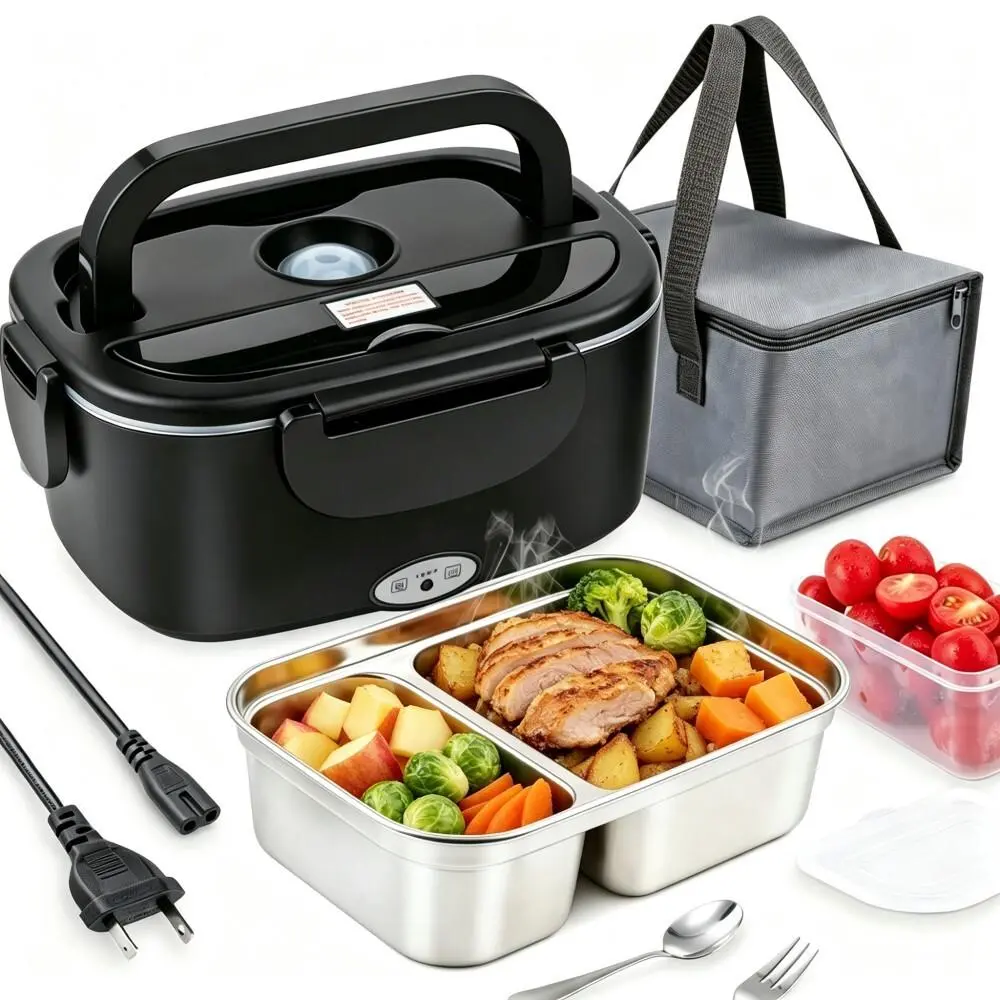 Electric Heated Lunch Box 100W Warm Homemade Food 1.5L 304 Stainless Steel Portable Food Warmer 12V 24V 110V Truck Office Travel