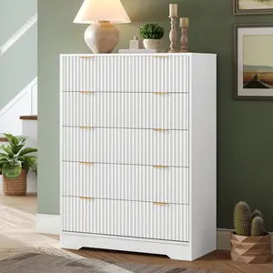 MAHANCRIS Fluted 5 Drawer Dresser, Dresser for Bedroom, Wooden Chests of Drawers, Modern Drawer Organizer, for Bedroom, Living Room, Hallway, Entryway, White #SummerVibes#DealsforYouDays #SummerGarden
