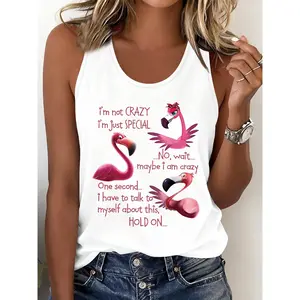 Cool Spring And Summer Women'S Tank Top with a Fun Flamingo Print, Featuring a Unique English Slogan for a Casual Look