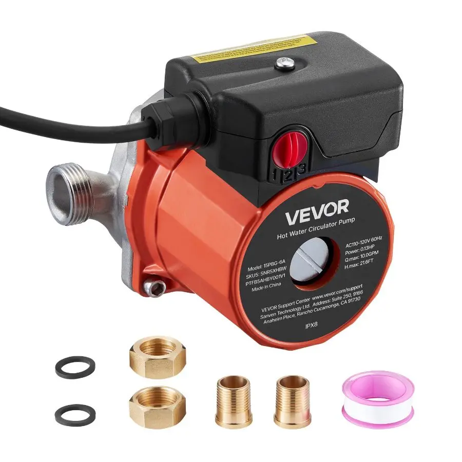 fathersdaygift VEVOR Hot Water Recirculating Pump, 10 GPM, Instant Circulation Circulator Pump System, 3-Speed Control, 0.13 HP, 110-120V, NPT 3/4 in to NPT 1/2 in Adapter, Stainless Steel Head, for Water Heaters