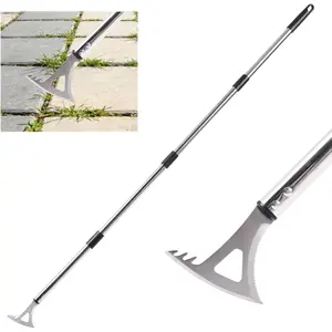 Crack Weeder, 3-in-1 Stainless Steel Weeding Tool with 60" Long Handle - Stand Up Weeder for Driveway, Sidewalk & Deck Crevices - No Bending, Tool-Free Assembly