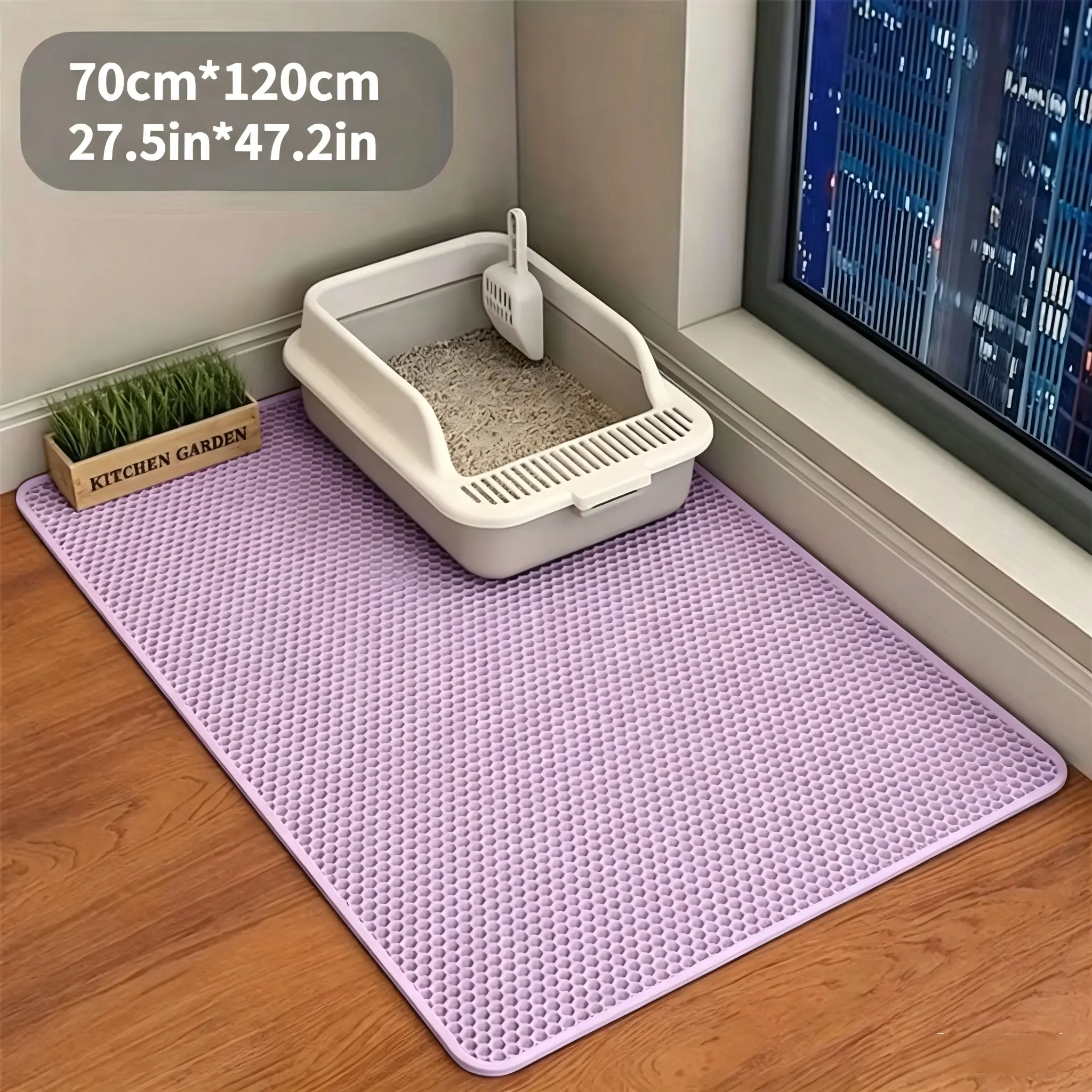 Extra-Large Honeycomb Cat Litter Mat - Double-Layer Litter Catcher Suitable for Multi-Cat Households, Non-Slip, Machine Washable Large Splashproof Pad for Litter Scatter, Soft Safe for Small Paws Design