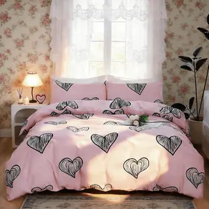 3pcs Heart Duvet Cover Set, Includes 1 Duvet Cover + 2 Pillowcases, No Insert Romantic Princess Style Bedding, Dorm Bedroom Hotel Use Perfect Gift for Valentine's Day and Birthdays
