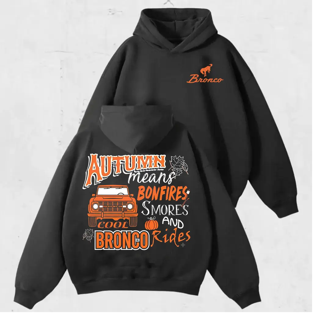 Bonfires Smores and Bronco Hoodie, Autumn Hoodie, Bronco Lover Sweater Bronco Halloween Gift Bronco Sweater Off Road Sweater