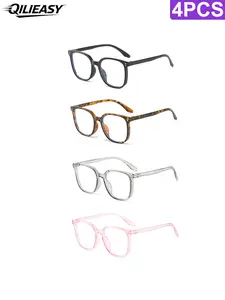 4-Pack Women's Blue Light Blocking Trendy Casual Glasses - Anti- Round Face Eyewear Set, 4 Fashion Frame Colors | Internet Celebrity Style Windproof No-Makeup Essential