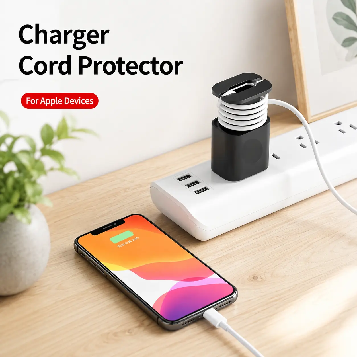 2-Pack Silicone Charger Protector & Cord Wrap, 2-in-1 iPhone Power Adapter Case, Snapback Cable Organizer Winder, Compatible with 18W/20W iPhone Chargers