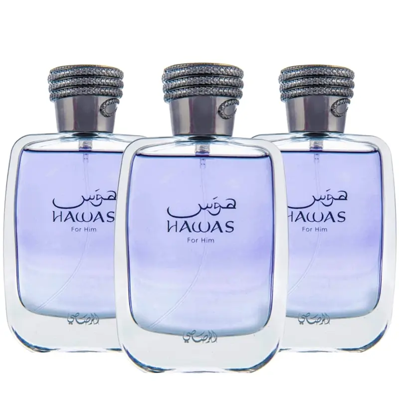Hawas for Him Eau de Parfum Spray 100ml (3.4 oz) by Rasasi (Pack of 3) – Fresh Aquatic Men’s Perfume