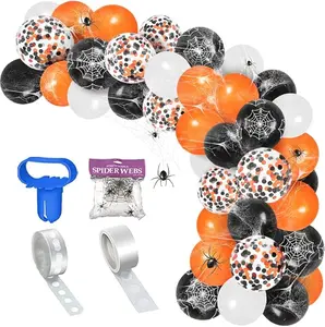 Halloween Decorations Balloon Arch Kit 124 Pcs, Orange Black White Confetti Balloons With Spider Webs, Outdoor Indoor Halloween Party Decoration balloon Garland