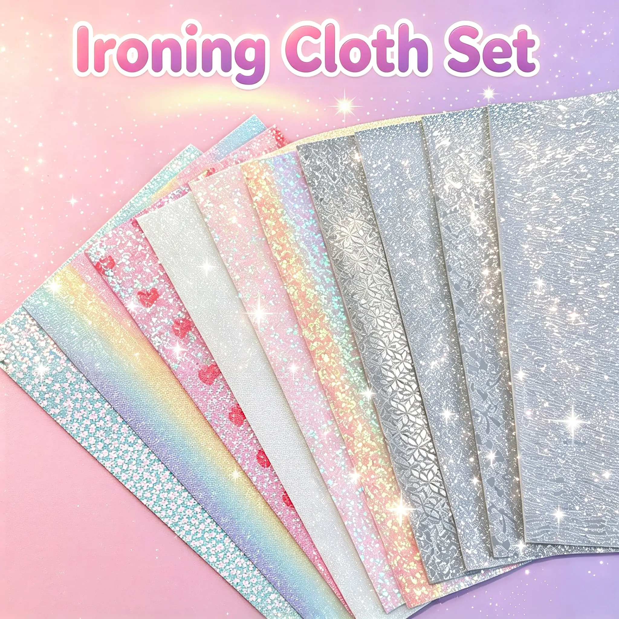 DIY Craft Glitter Iron-On Cloth Set - Reusable Heat-Resistant Shimmer Fusing Sheets for Perler Beads with Sparkling Shine