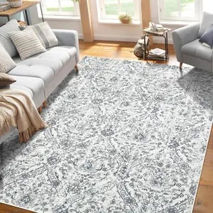 【GARVEE】Area Rug 5x7 Rugs for Living Room-Vintage Soft Rugs for Bedroom Non-Slip Carpet Machine Washable Rug for Dining Room Living Room Bedroom Office Under Table Beige/Grey