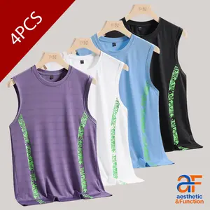 Fitness versatile tank top hot-selling breathable summer new sports quick-dry ice-feel stretchy breathable loose youth round-neck printed T-shirt casual ice silk short sleeve