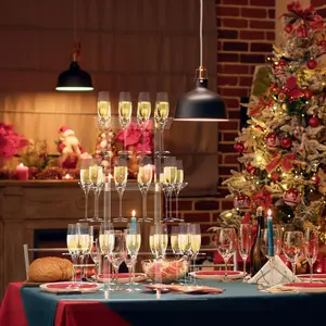 ADISEN Champagne Display Holder Stand for Party, With 32 Slots, 3 Tier Clear Acrylic Wine Glass Stemware Rack Champagne Flute HolderMeasures 15.75" x 7.9" x 25.5" Acrylic Champagne Tower Holder 2 Tier for Party  Bottles Organiser