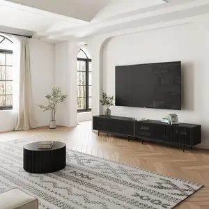 Mid-Century Modern Living Room Sets,118.11"TV Stand with 31.5" Coffee Table, Media Console,Black