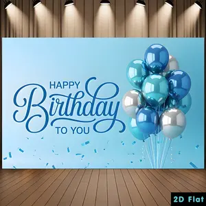 2D Flat-Style Party Tapestry • 1-Piece Polyester Backdrop • Design: Cluster of Teal and Silver Balloons • "Happy Birthday" Slogan — Ideal for Party Decor, Rooms, Homes, Gardens, and Clubs; Easy to Hang • The Perfect Gift Choice — Suitable for Weddings, Bi
