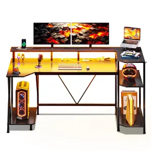 55 Inches PC Gaming Desk with Storage Shelves Black