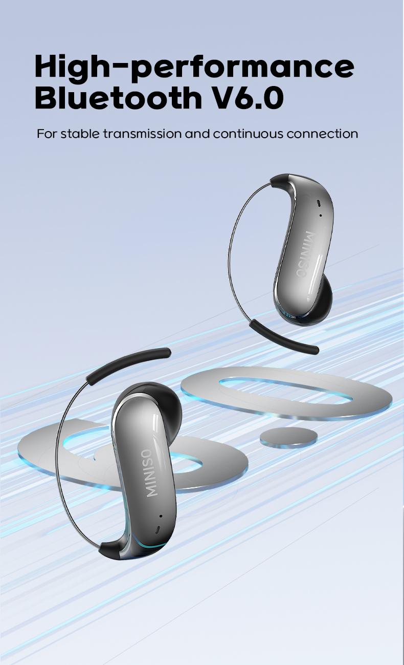 MINISO Wireless EarBuds - Bluetooth Headphones with Zero‑Gravity Titanium Ear‑Hook Design, Noise Isolation, Wireless Earbuds Headset Bluetooth 6.0, IPX5 Waterproof & Sweatproof, Ideal for Travel & Electronic Gifts for Men and Women