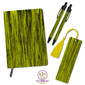 Grain & Grace Wood Grain PU Leather Journal Essentials Bundle – Personalized Name + Initial Monogram Notebook with Pens & Bookmark  Kat’s Journal Nest