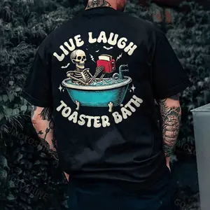 LIVE LAUGH TOASTEN BATH Bathing Skeleton Print Men's T-Shirt