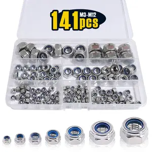 141 Pcs 304 Stainless Steel Metric Lock Nut Assortment Kit Perfect for Lock Washers, Nylon Insert Locknut M3-M12