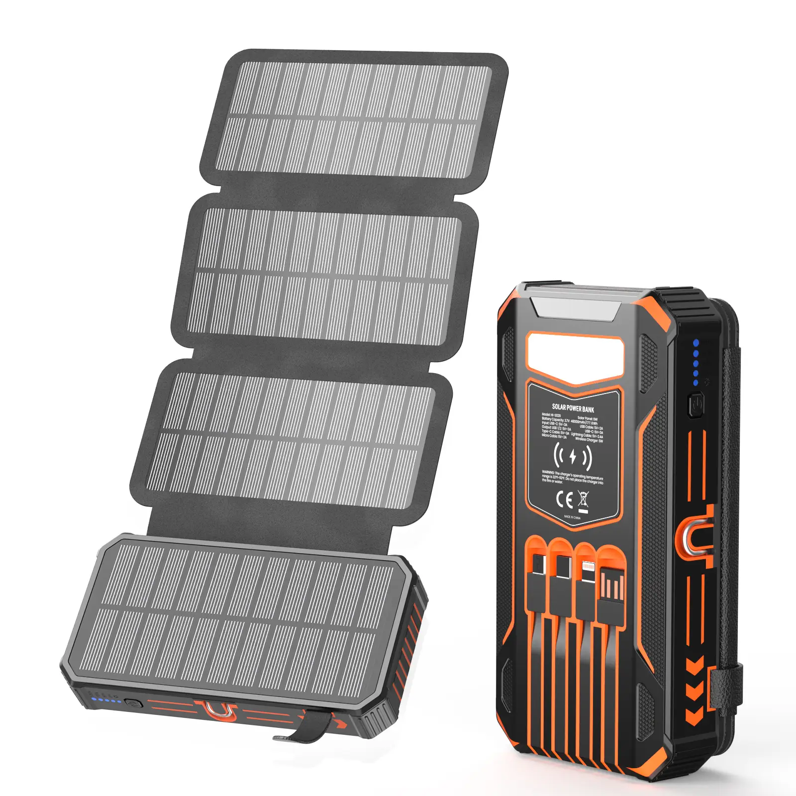 48000mAh & 25000mAh Solar Charger Power Bank, Wireless Portable Charger with 4 Built-in Cables & 7 Outputs,15W Fast Charging Portable Power Bank with