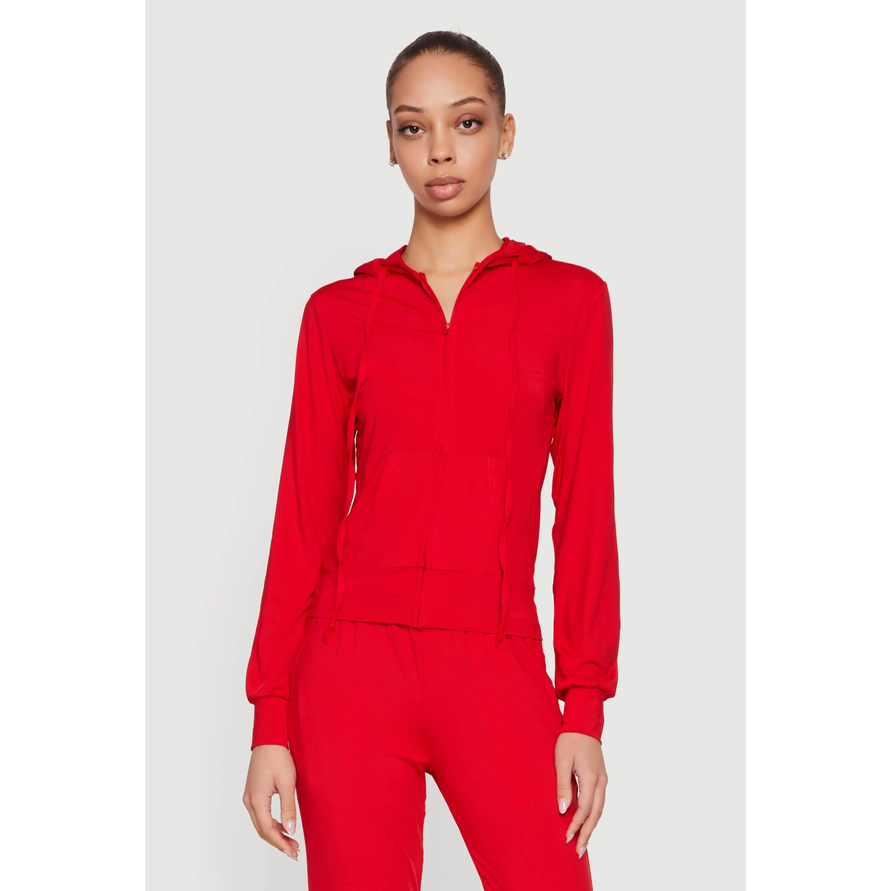 Zip Front Drawstring Hooded Track Jacket