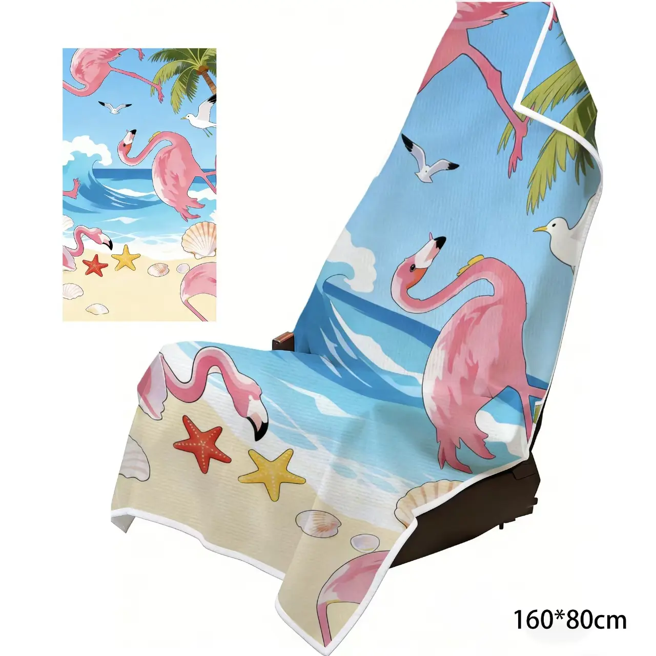 Auto Seat Protectors - Towel Seat Covers for Cars, Sweat-Proof Microfiber, Breathable Quick-Dry, Machine Washable, Tropical Flamingo Print, Universal Fit Car Accessories for Gym Use