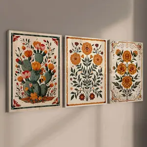 3-Pack Wooden Frame Canvas Posters, Vintage Floral Theme, Modern Art Home Decor, Waterproof, Ideal for Living Room, Bedroom, Hallway